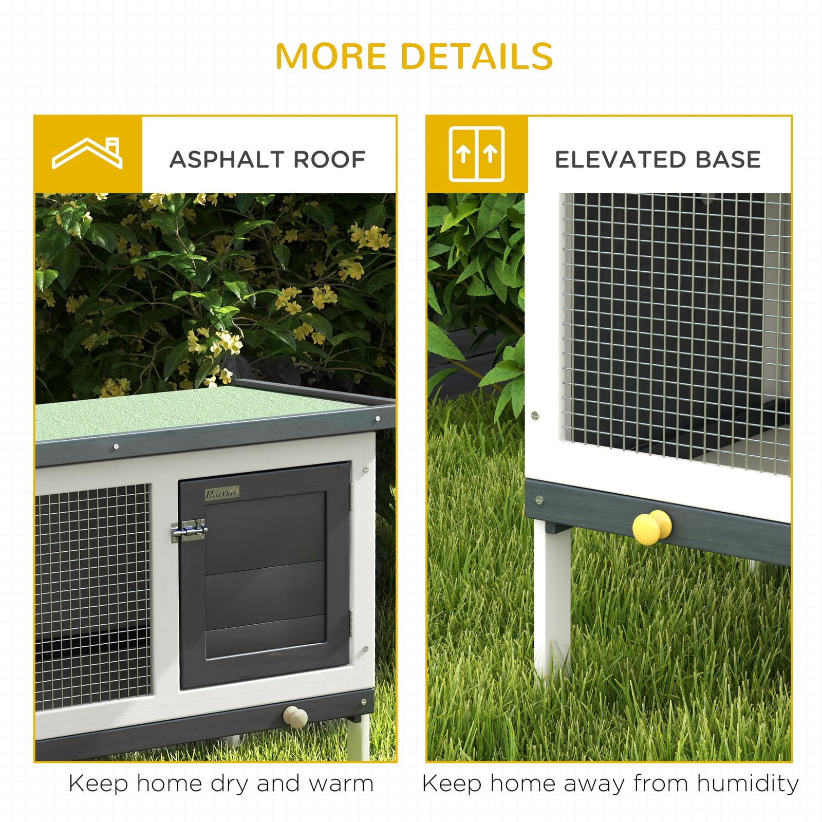 Favory Wooden Rabbit Hutch Indoor, Bunny Cage Outdoor, Guinea Pig House with Pull-Out Tray, and Openable Asphalt Roof
