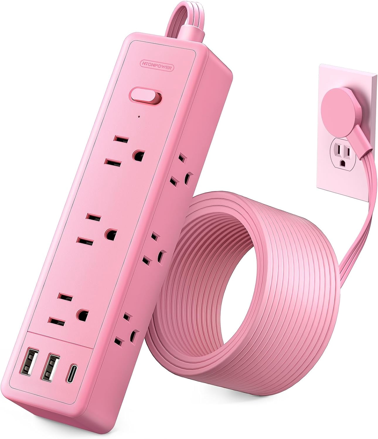 OPVM-Pink Power Strip, Surge Protector Power Strip, Cute Pink Extension Cord 5FT, 9 Outlets 3 USB (1 USB C), Mounted, 1080J, Multiple Outlets for Home Office, Kawaii, Desk Accessories, Women
