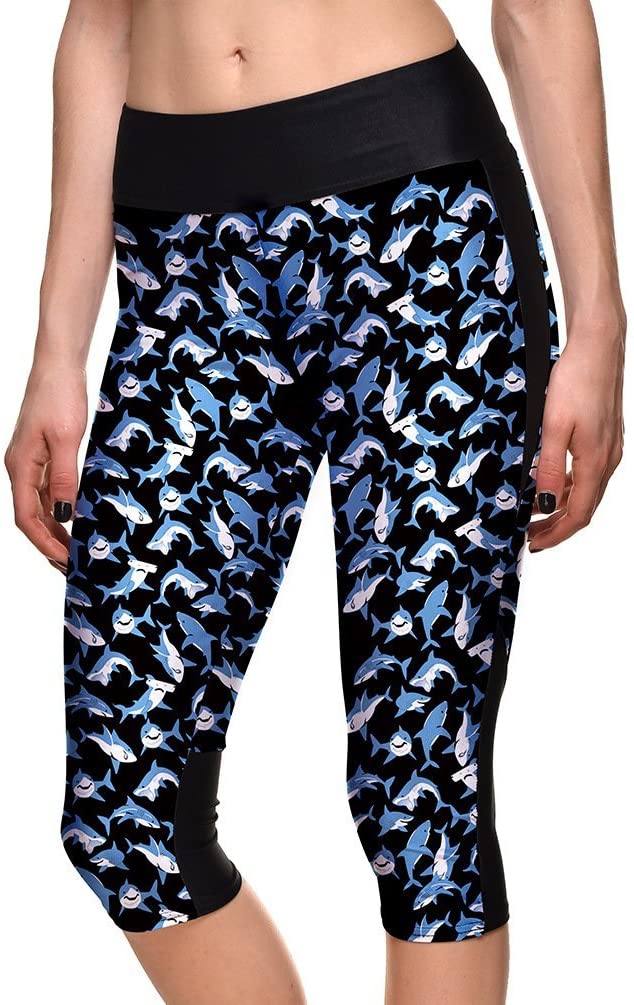 Honeystore Women's 3D Digital Print Capri Workout Leggings Running Yoga