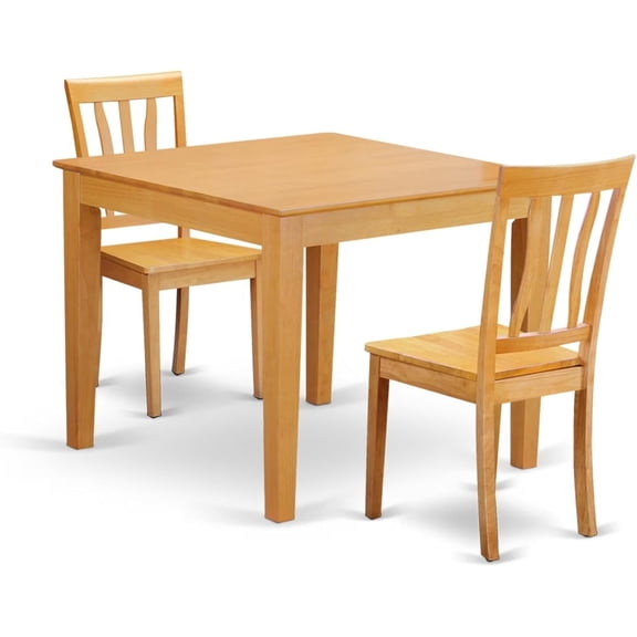 HomeStock 3 Piece Dining Set Includes a Square Dinner Table and 4 Kitchen Dining Chairs, 36x36 Inch, Oak