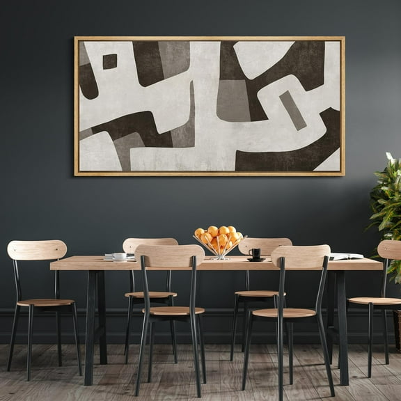 IDEA4WALL Extra Large Framed Canvas Print Wall Art Abstract Geometric Brown & Beige Illustrations Fine Art Retro Wall Decorative Oversized Artwork Relax/Calm for Living Room - 60"x30"