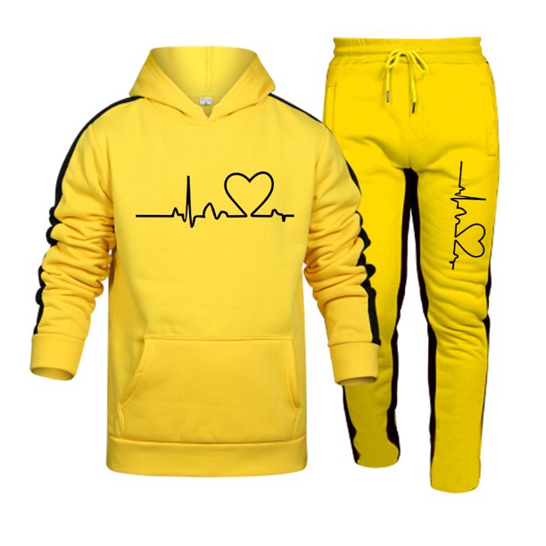 Chándal de otoño e invierno para hombre, sudadera con capucha y estampado de corazones, conjunto de 2 piezas, traje deportivo para correr y fitness, ropa informal de gran oferta