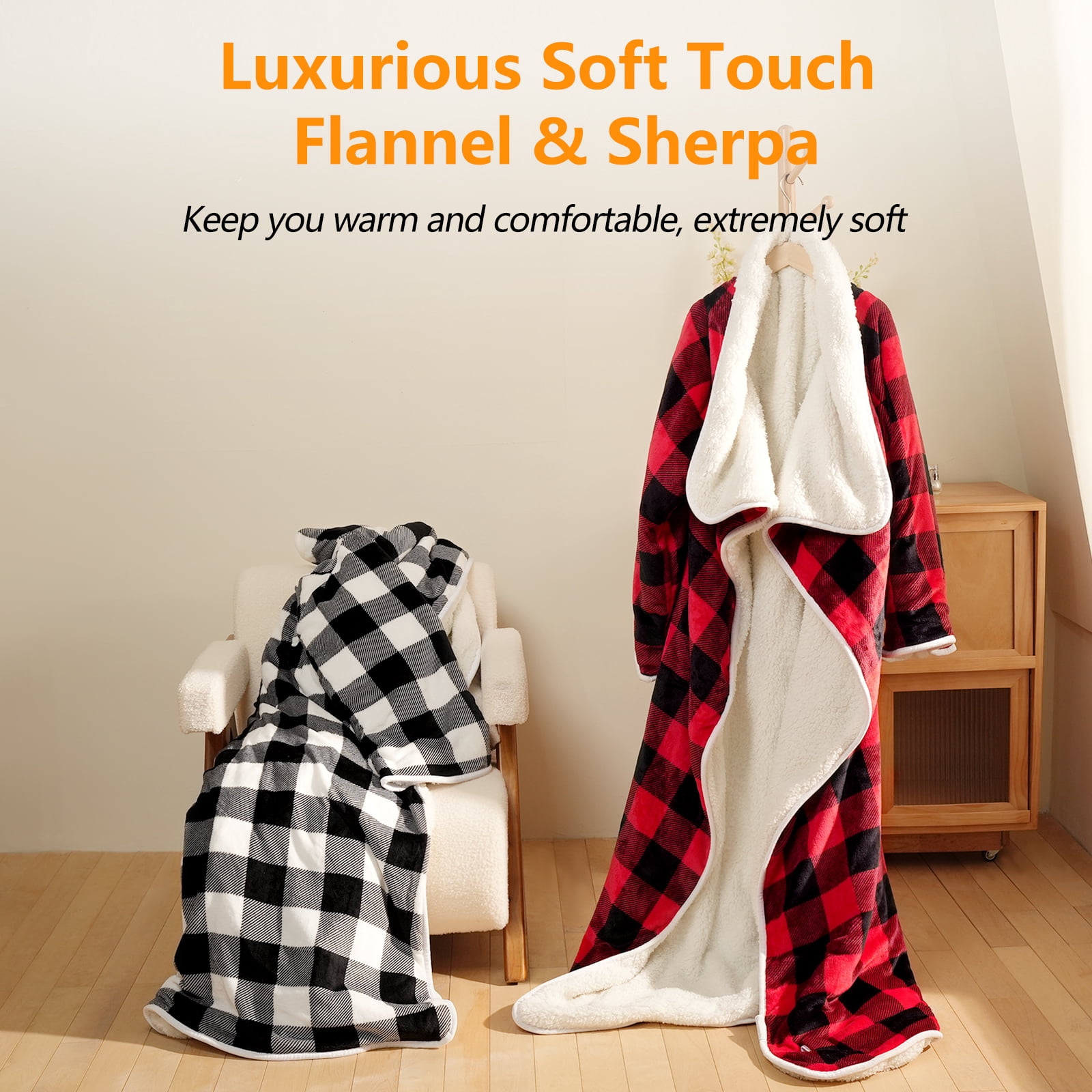Suncall Electric Snuggle Throw Blankets with Sleeves, Wearable Heated Blanket, Red