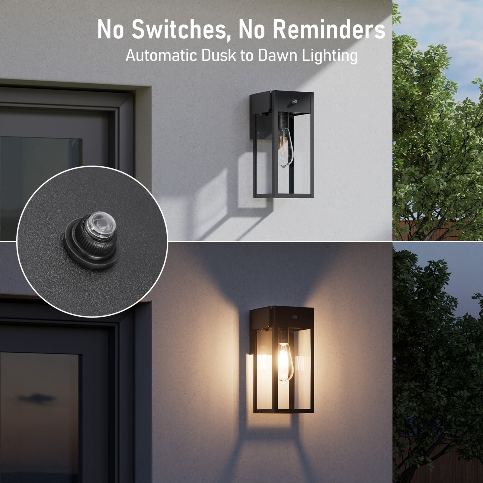 4 Pack Dusk to Dawn Outdoor Rectangular Wall Sconce with GFCI Outlet, E26 Base Exterior Wall Light, Max 60W, Waterproof Wall Mounted Porch Light