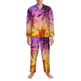 thumbnail image 3 of Salouo Palm Trees at Sunset Print Button-Front Long Sleeve Pajama Set for Men, Soft 2Pjs Men's Long Sleeve Sleepwear-X-Large, 3 of 7