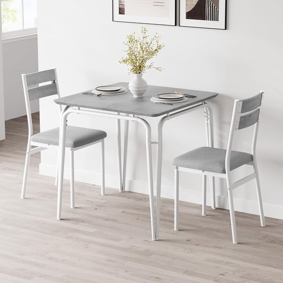 Luku 3 Piece Dining Table Set for 2, Washed Grey, Small Space Kitchen & Dining Room Set