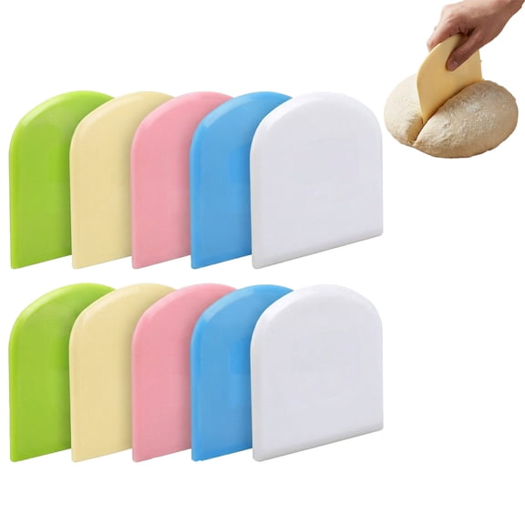 10 Pack Dough Scraper Set, Flexible Plastic Bench Bowl Scraper for Bread Cake Pizza Pastry, Food Grade BPA Free Kitchen Baking Tools