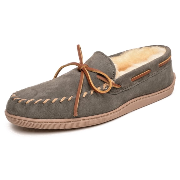 Minnetonka Mens Sheepskin Hardsole Moc, Grey, Size 12 Wide