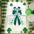 thumbnail image 6 of QuanTara Large St. Patrick's Day Decorative Bow, 19.7"x11.81" Wreath & Tree Topper Ribbon with Shamrock Print for Front Door, Indoor Outdoor Wall, Party Supplies, Green & White Nylon, 6 of 6