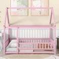 thumbnail image 5 of Bellemave Full Floor Bed, Wood Full Size House Bed Frame with Fence, Montessori Floor Bed for Bedroom（Pink), 5 of 8