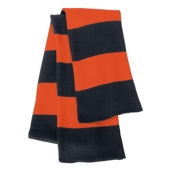 Rugby-Striped Knit Scarf - One Size / Navy/ Orange