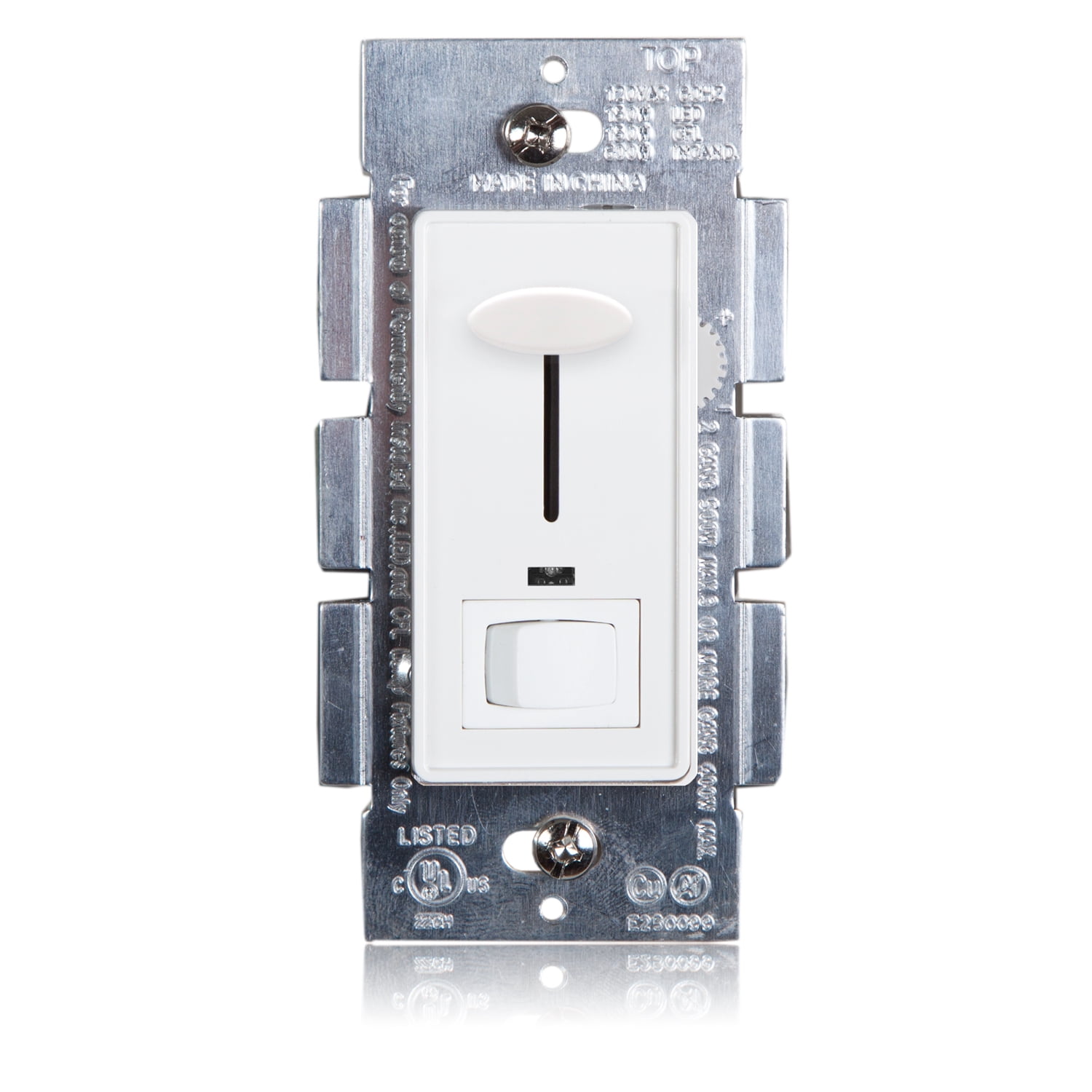 Maxxima Dimmer Electrical Light Switch - Featuring Blue Indicator Light, LED Compatible, 3-Way/Single Pole Use, 600 Watt Max, Dimmable Lamp and Lighting Control, Wall Plate Included - White