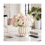 Sagebrook Home Elegant Ceramic Vase for Living Room and Home Accent - Modern Flower Vase for Room, Bedroom, and Office - 8, White & Gold