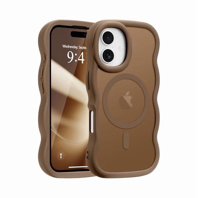 ccwonima for iPhone 16 Plus Case, Curly Wavy Frame Hard Translucent Matte Clear Back Cover for Women Men Compatible with Magsafe Shockproof TPU Bumper Phone Case for iPhone 16 Plus, Desert Gold