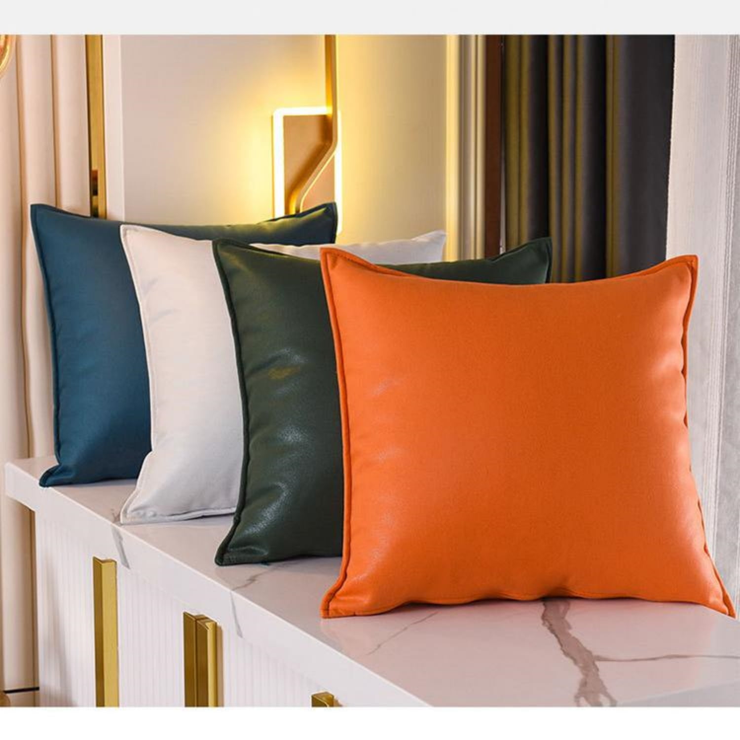 Taibuwu Faux Leather Throw Pillow Covers 18 X 18 Inches - Leather Pilow Covers Pack of 2, Solid Dyed Leather Pillowcases for Couch Bed Sofa Garden Home Decorative