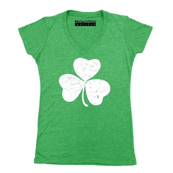 P&B Vintage Irish Shamrock Women's V-neck, M, Heather Green