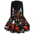 thumbnail image 4 of DYMADE Women Christmas V-Neck Santa Cartoon Print Lace Up A-line Elegant Dress, 4 of 6