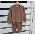 thumbnail image 3 of Afuyipoi Kids Waffle Knit Long Sleeve Sweatshirt and Pants 2-Piece Activewear Set 1-11Y Brown Size 6, 3 of 5