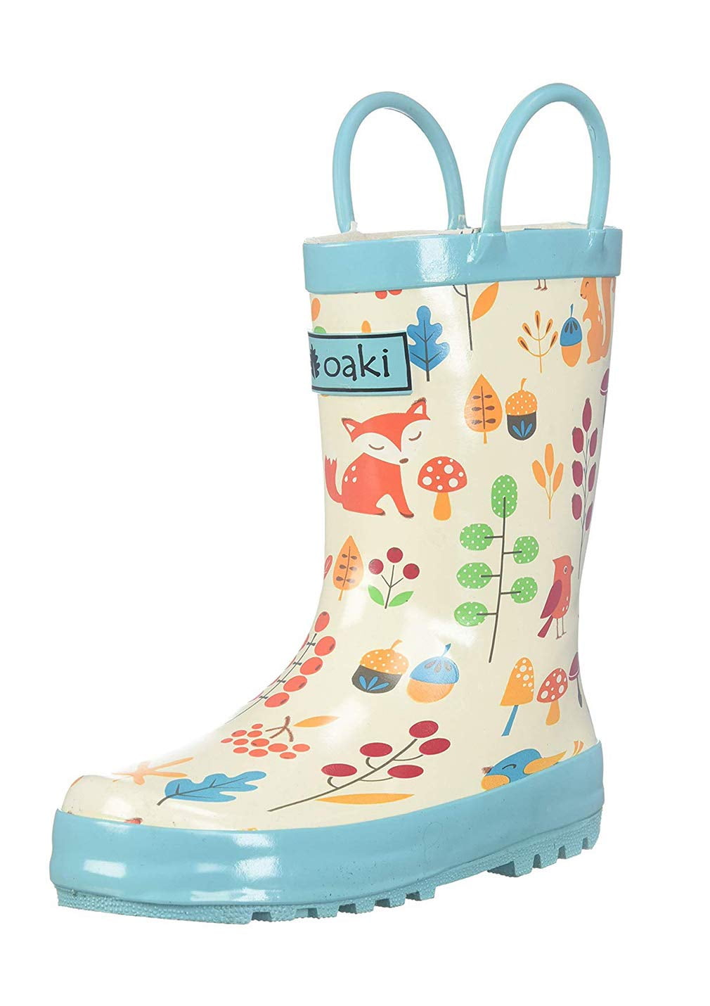 OAKI Kids Waterproof Rubber Rain Boots with Easy-On Handles
