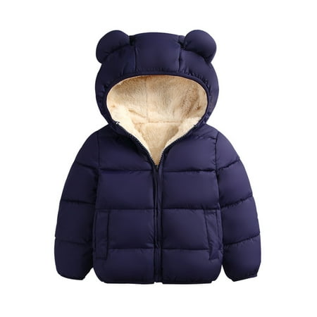 

Kuriozud Toddler Baby Solid Color Zipper Bear Ear Hooded Thick Outerwear