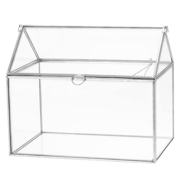 Uxcell Glass Wedding Card Box with Lock, 9" Clear Card Box for Reception Silver