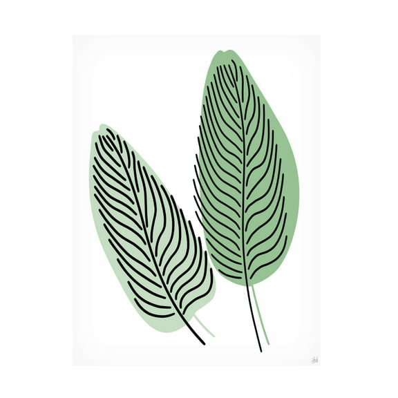 Canvas Wall Art - Line and Brush 'Fern Lines Pair 1' Wall Art for Living Room, Bedroom, or Office Décor by Trademark Fine Art - 14 x 19 Inches