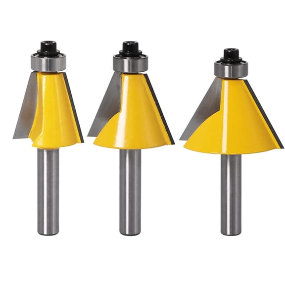 ABPETE 3-Piece Chamfer Router Bit Set - 1/4-Inch Shank 15/22.5/30 Degree Bevel Bits for Woodworking, Professional Edge Forming on Wood, MDF & Plastic​