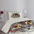 thumbnail image 3 of Ambesonne Kitten Quilted Coverlet 2 Pcs, Nerd Cat with Glasses, Twin Size, Black White Red, 3 of 5