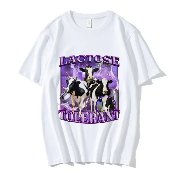 Camiseta gráfica divertida tolerante a la lactosa para hombre, camisetas vintage de manga corta de algodón, informales, cómodas y de gran tamaño.