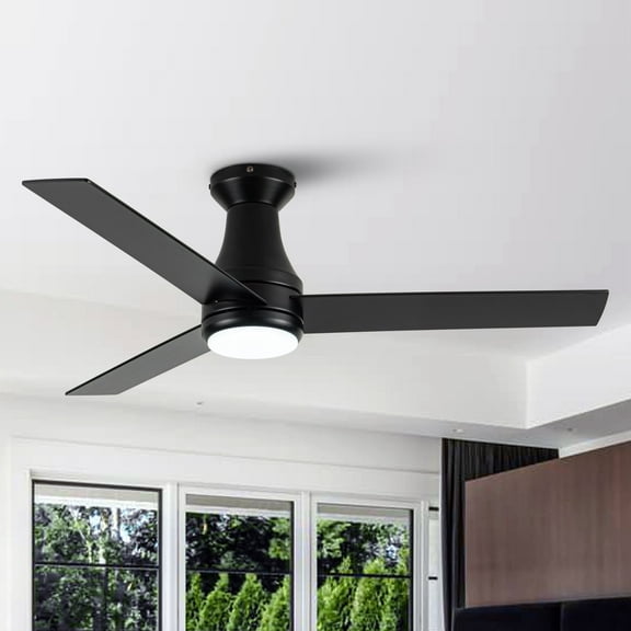 48" Modern Black Reversible Blades DC Motor Ceiling Fan with LED Light and Remote Control