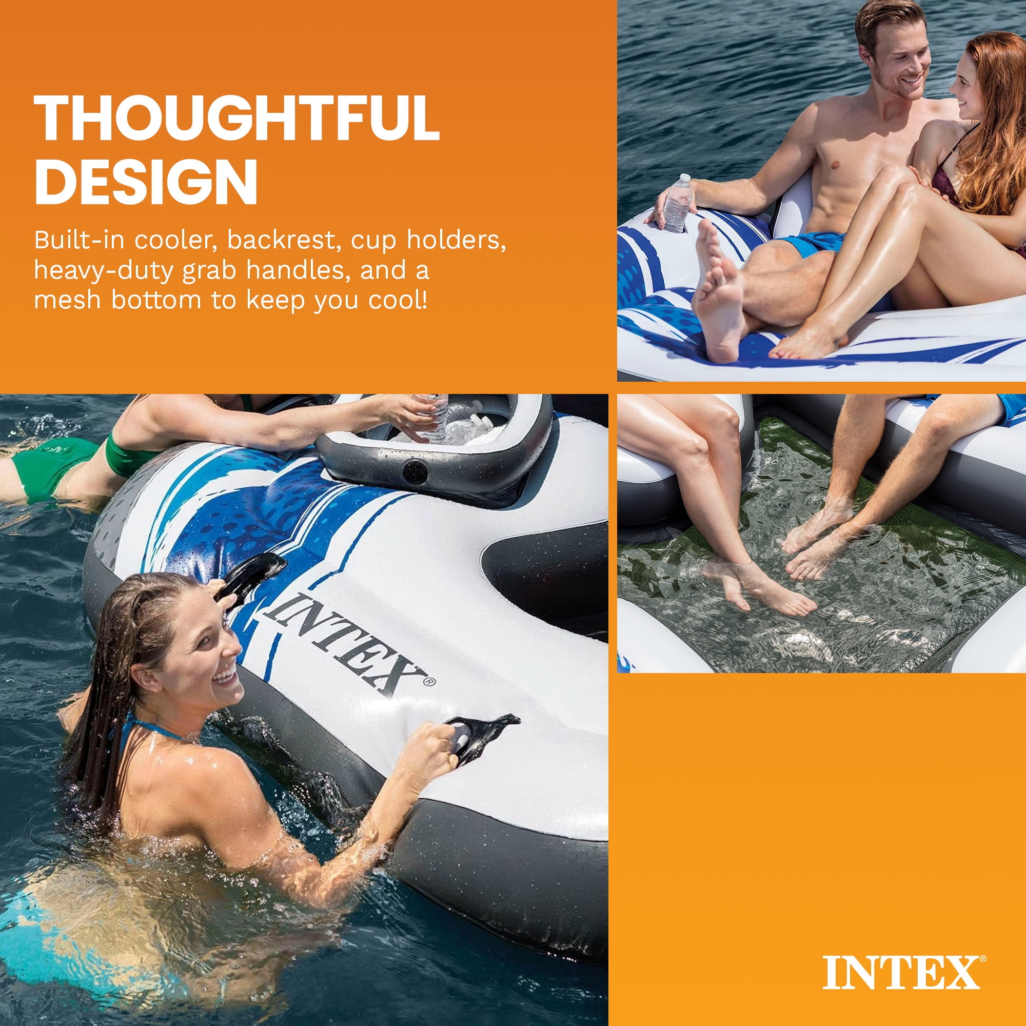 Intex Blue Tropic Inflatable Lake Island Float with Cooler and Cupholders