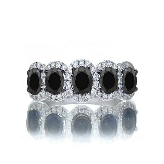 1.5 Carat round cut Classic five stone Black Diamond and white diamond Wedding band on 10k White Gold