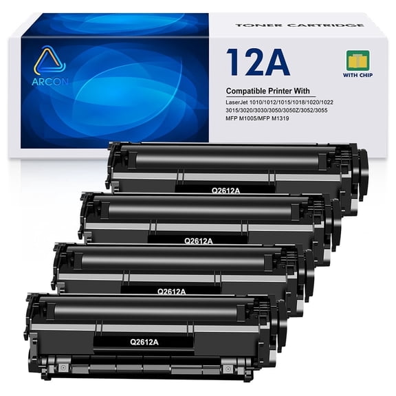 12A Toner Cartridge Black 12A Q2612A Laserjet 1020 1022 1012 1010 1015 1018 1022n 1022NW 3015 3030 3020 3050 3052 3055 M1005 M1319 M1319F Printer（4-Pack，Black）