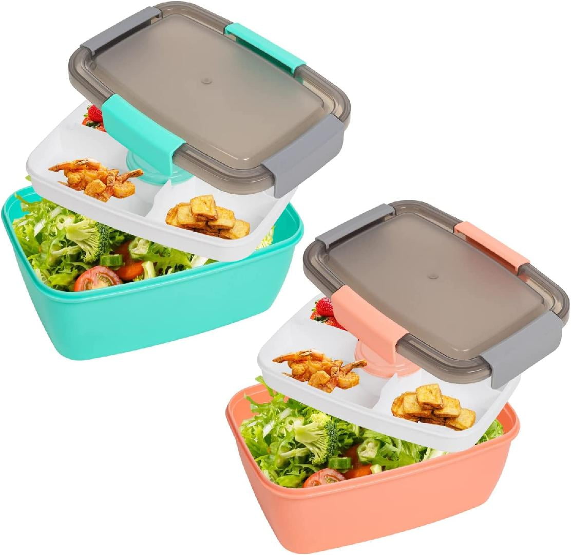 2 Pack Large Salad Container Bowl 5-Compartment, 68OZ Adult Bento Lunch ...