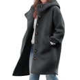 thumbnail image 2 of Trendy Ladies Thick Warm Hood Overcoat, Windproof Single Breasted Button Loose Fit Cold Weather Casual Winter Outerwear, 2 of 5