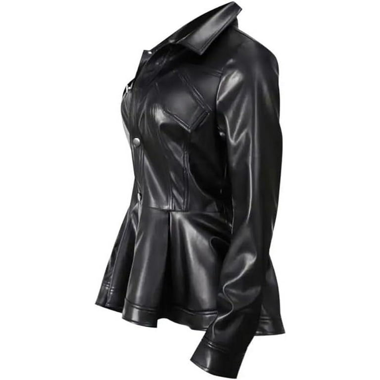 Luis Leather Women's Genuine Black Leather Peplum Flared Luis Leather Women's Genuine Black Leather Peplum Flared