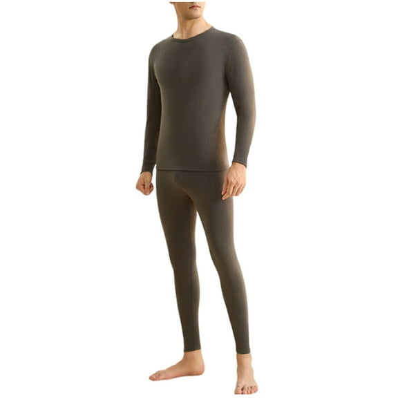 KeShDi Mens Thermal Underwear Set Men's Solid Color Winter Thermal Suit Thermal Underwear Set Brown 3X