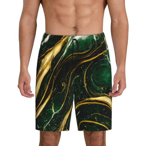 Balery Green Marble Pantalones cortos de pijama de punto de algodón para hombre con cinturilla y bolsillos-Large