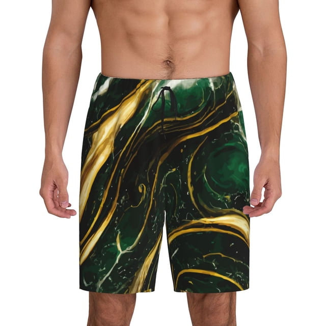 Fotbe Green Marble Pantalones Cortos de Pijama para Hombre, Ropa de Dormir, Pantalones de Pijama Cortos para Hombre-3X-Large