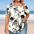thumbnail image 2 of Womens Tops Short Sleeve Blouse, Xunlbb Women's Plus Size Short Sleeved Round Neck Button Up Pleated T-shirt Top ,Women's Tops for Workout/Running/Hawaiian Beach Vacation Beige, 2 of 7