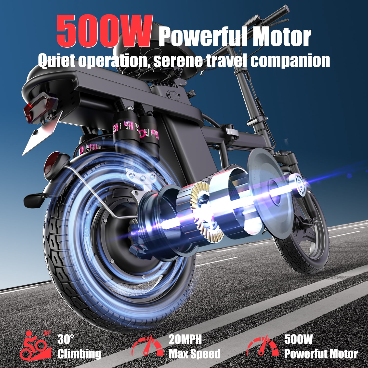 Electric Bike for Adults,  Electric Bicycle with 48V Removable Battery,14" Folding Ebike, 20MPH,30+ Miles(MAX),500W High Motor,Multi-Shock Absorption,UL 2849,Commuting Mini E Bikes