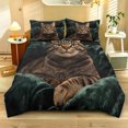 thumbnail image 2 of ZIATUBLES Twin Size 3-Piece Green Cat Portrait Print Duvet Cover Set, Soft Easy-Care Zipper Closure Bedding, Modern Bedroom Decor Includes 1 Duvet Cover & 2 Pillowcases, 2 of 8
