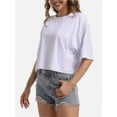 thumbnail image 5 of Women's Comfy Basic Workout Gym Short Sleeve Crop Tops Casual Loose Oversized T-Shirts, 5 of 6