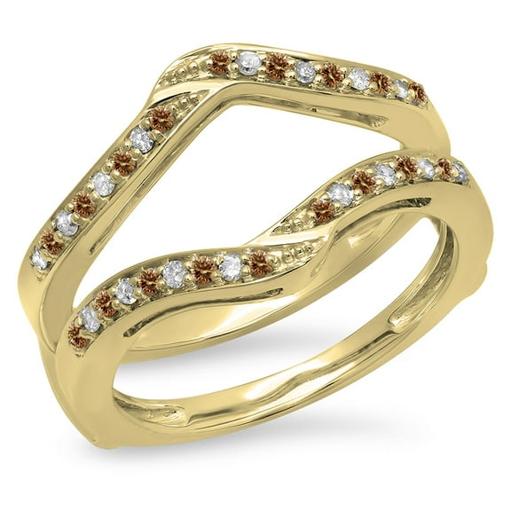 Dazzlingrock Collection 0.30 Carat (ctw) 14K Champagne & White Diamond Wedding Enhancer Guard Ring 1/3 CT, Yellow Gold, Size 4.5