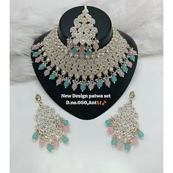 Swadeshi Desire Latest Stylish Fancy Plated Choker Necklace Jewellery Set for Women | With Earrings & Maang Tikka | CZ/AD Stones, Adjustable Design