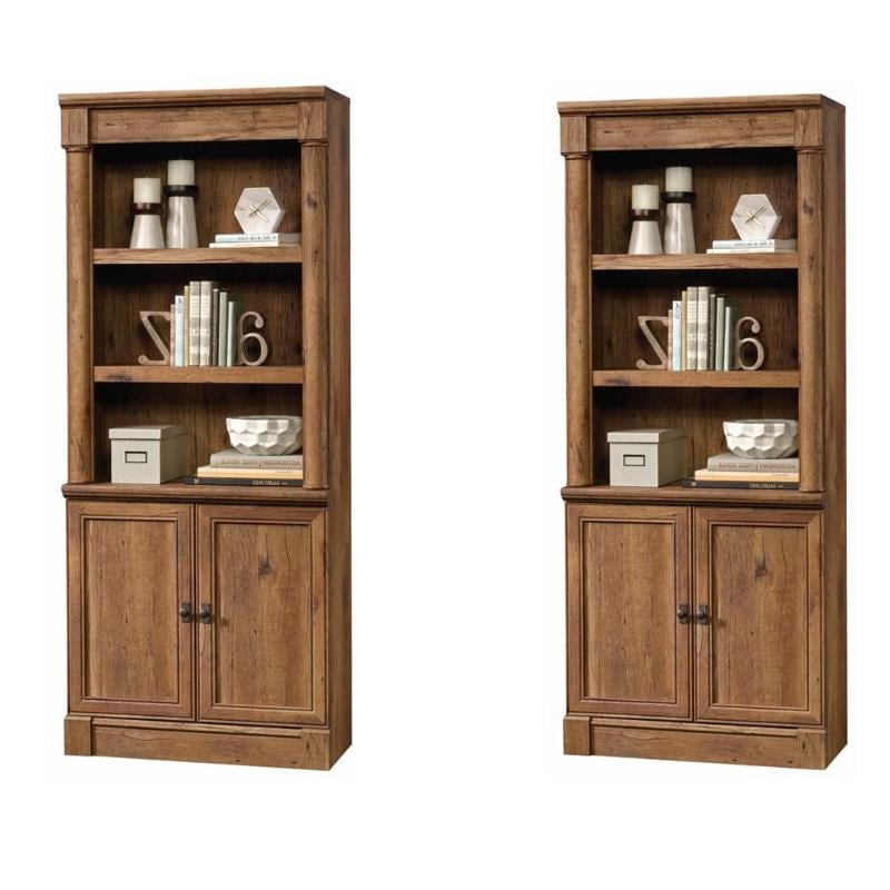 Set Of 2 Cabin Inspired 3 Shelf Bookcase In Rustic Vintage Oak