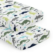Mod Dinosaur Blue and Green 2 Pack Fitted Crib Sheet Boy by Sweet Jojo Designs