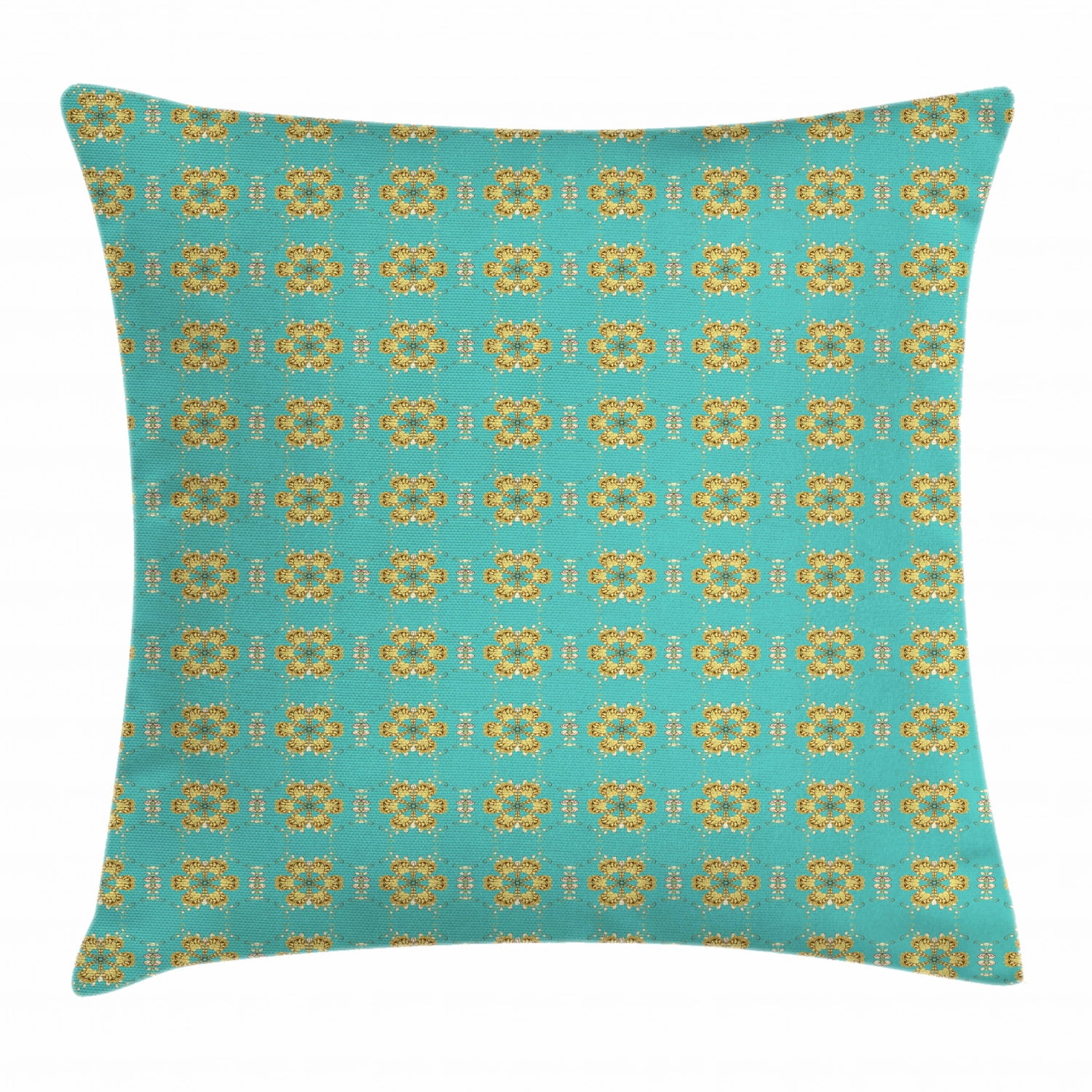 Yellow Damask Throw Pillow Cushion Cover, Oriental Themed Geometric