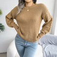 thumbnail image 2 of Vedolay Fall Sweaters Women's Crew Neck Long Sleeve Pullover Sweater Casual Loose Fall Tops,Khaki M, 2 of 5