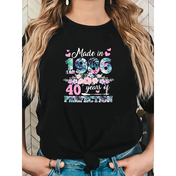 Women's Vintage Floral Made In 1986 40th Birthday Graphic T-Shirt
